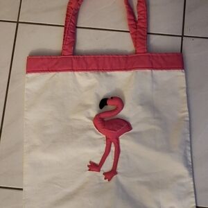 Pink Flamingo Appliqué Canvas Tote Bag